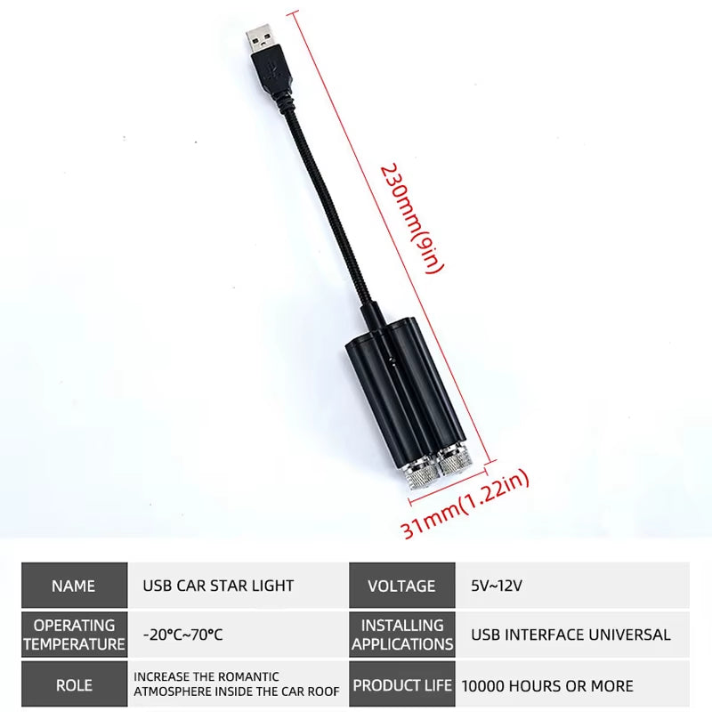 1Pcs Car Interior Lights Roof Star Light USB LED Starry Atmosphere Projector Decoration Night Party Decor Galaxy Light