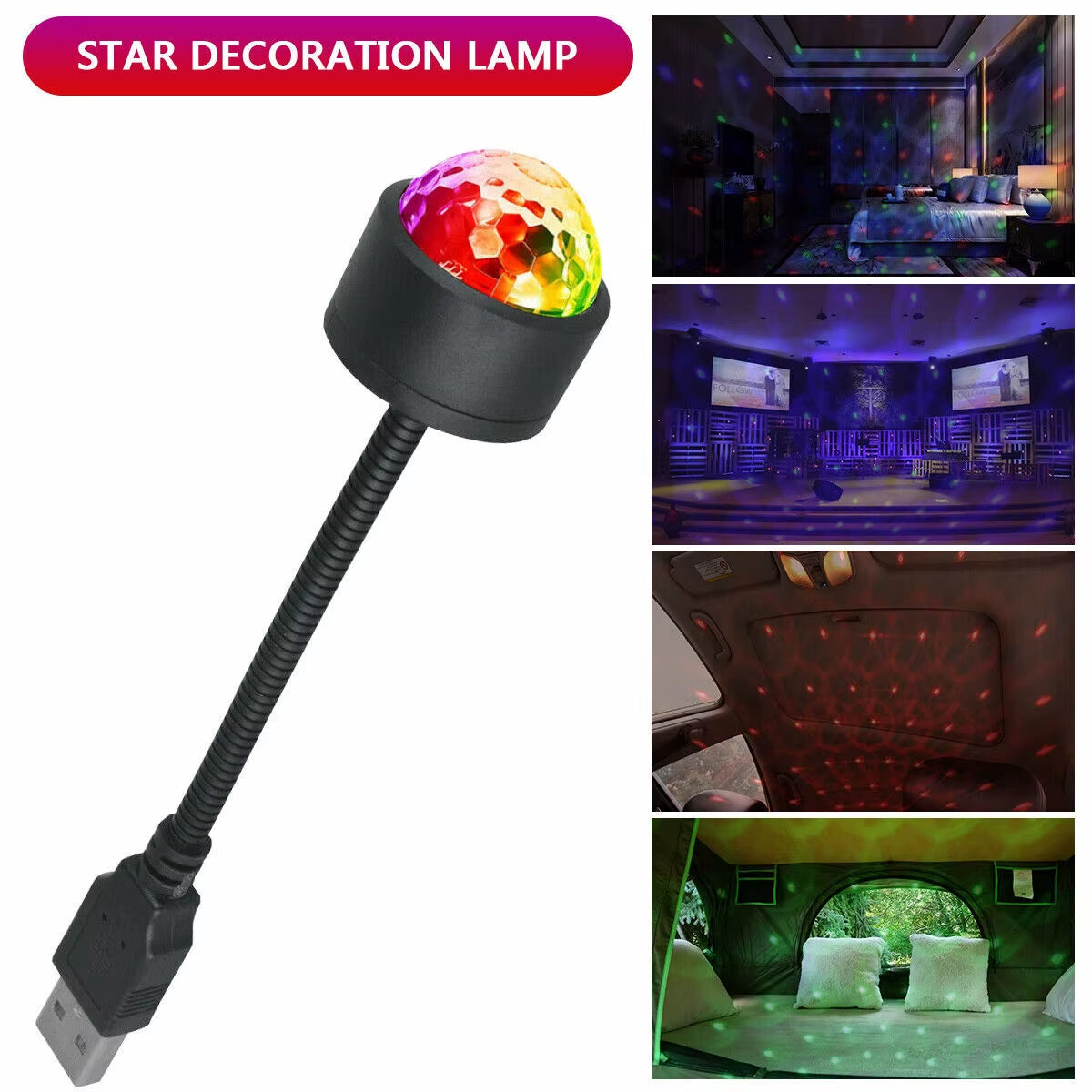 1Pcs Car Interior Lights Roof Star Light USB LED Starry Atmosphere Projector Decoration Night Party Decor Galaxy Light
